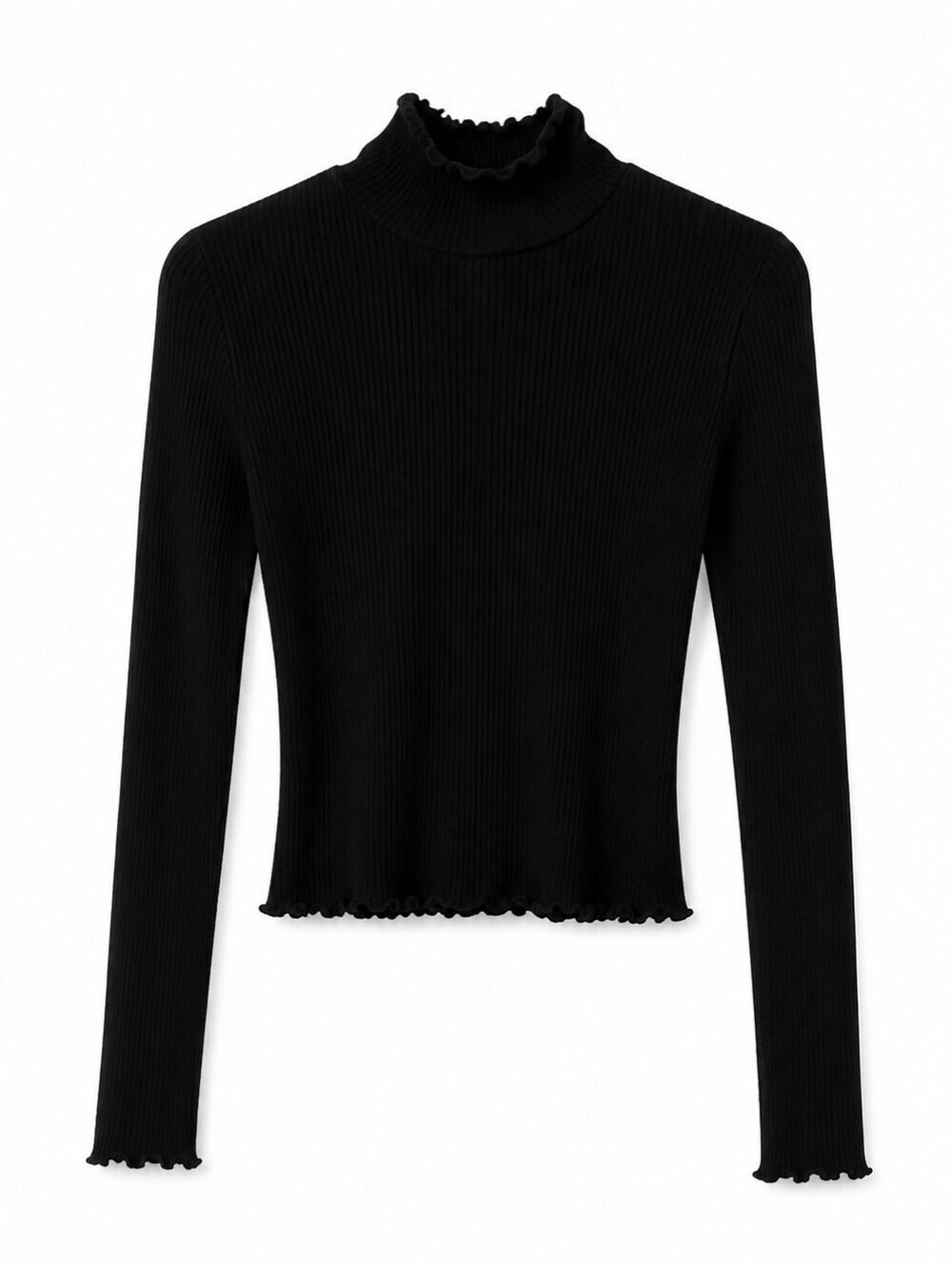 Turtleneck Sweater- Ribbed Material With Cute Ruffle Detail - Picture 3 of 4